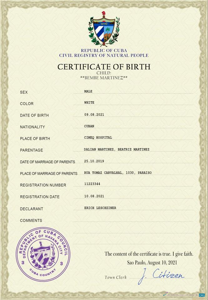 Download Cuba vital record birth certificate PSD template Photoshop template